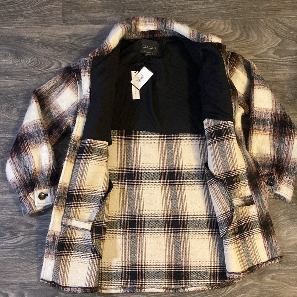 NEW Sanctuary Jacket Medium Town Flannel Shacket Plaid Pink Brown Oversized - Picture 12 of 16